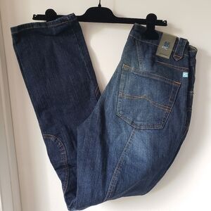 Azzure blue jeans with gold contrast stitch design